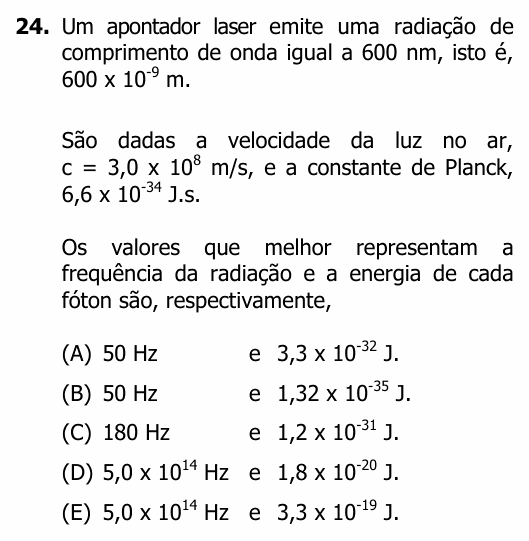Enunciado da questão 24 de Física do UFRGS 2017