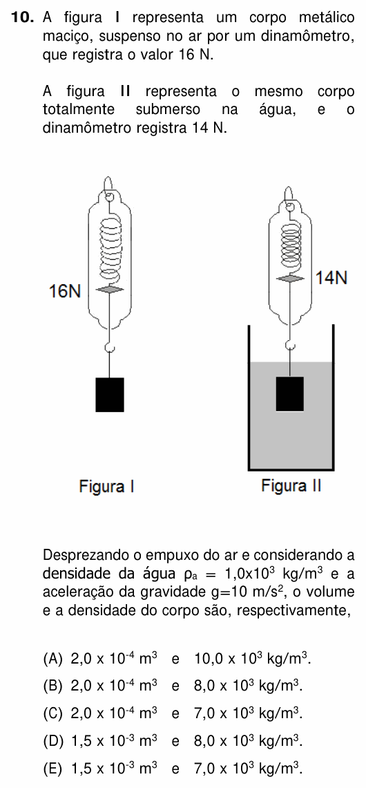 Enunciado da questão 10 de Física do UFRGS 2018