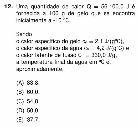 Enunciado da questão 12 de Física do UFRGS 2018