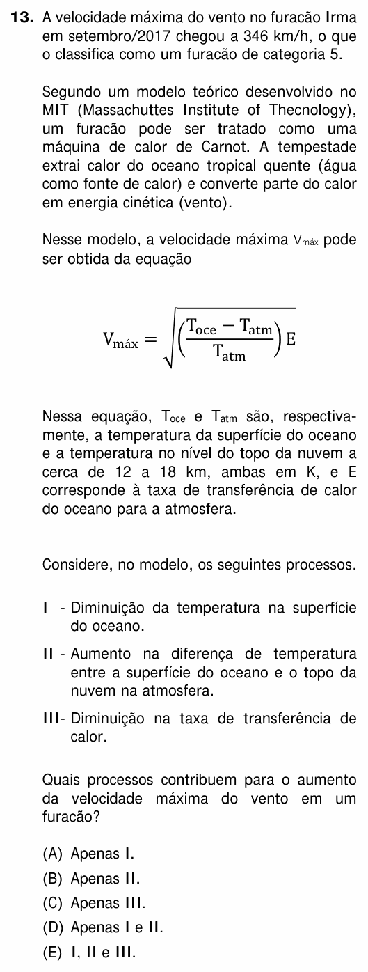 Enunciado da questão 13 de Física do UFRGS 2018