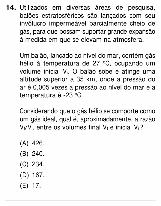 Enunciado da questão 14 de Física do UFRGS 2018