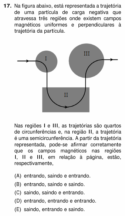 Enunciado da questão 17 de Física do UFRGS 2018