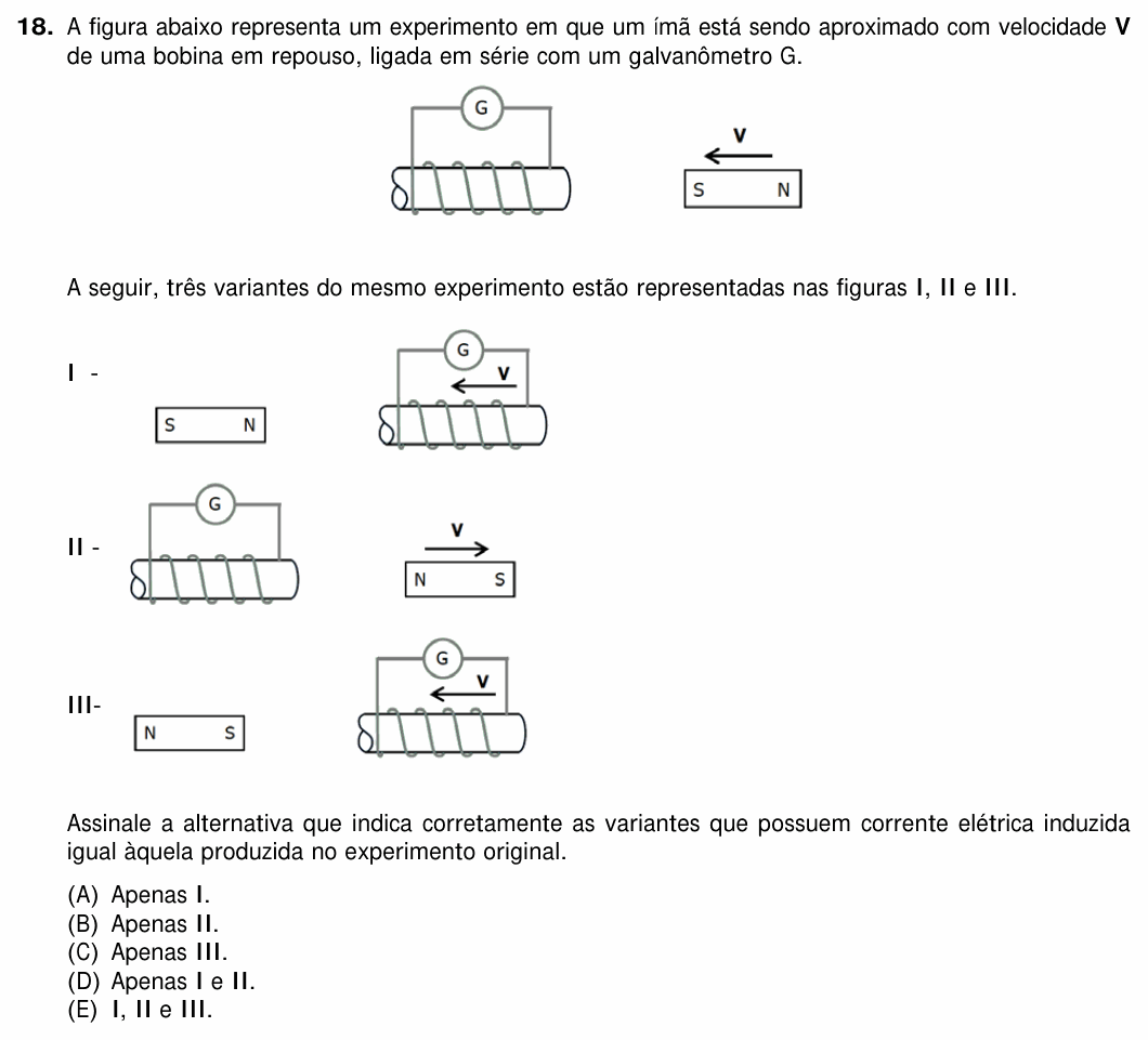Enunciado da questão 18 de Física do UFRGS 2018