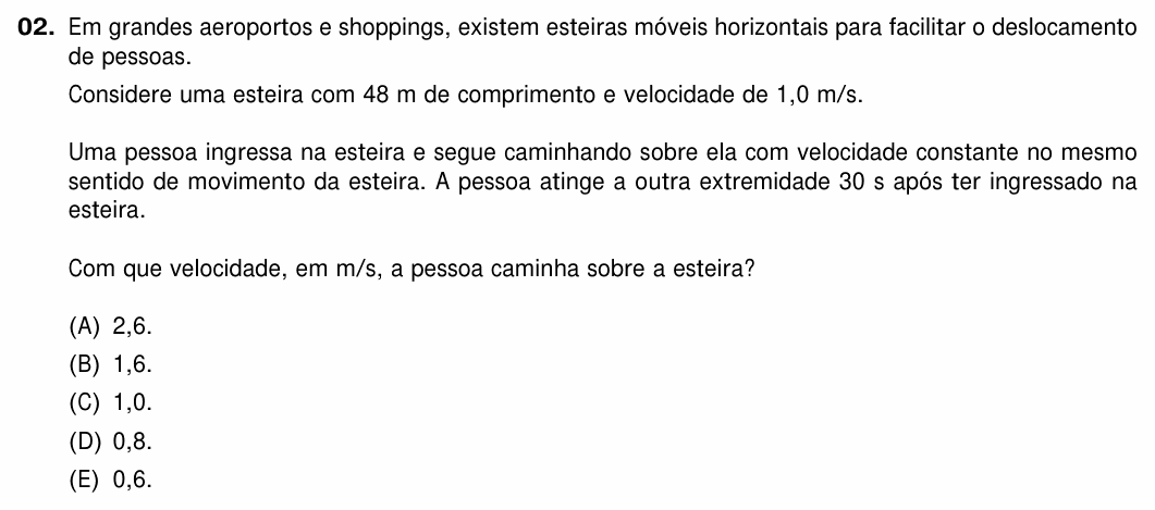 Enunciado da questão 2 de Física do UFRGS 2018