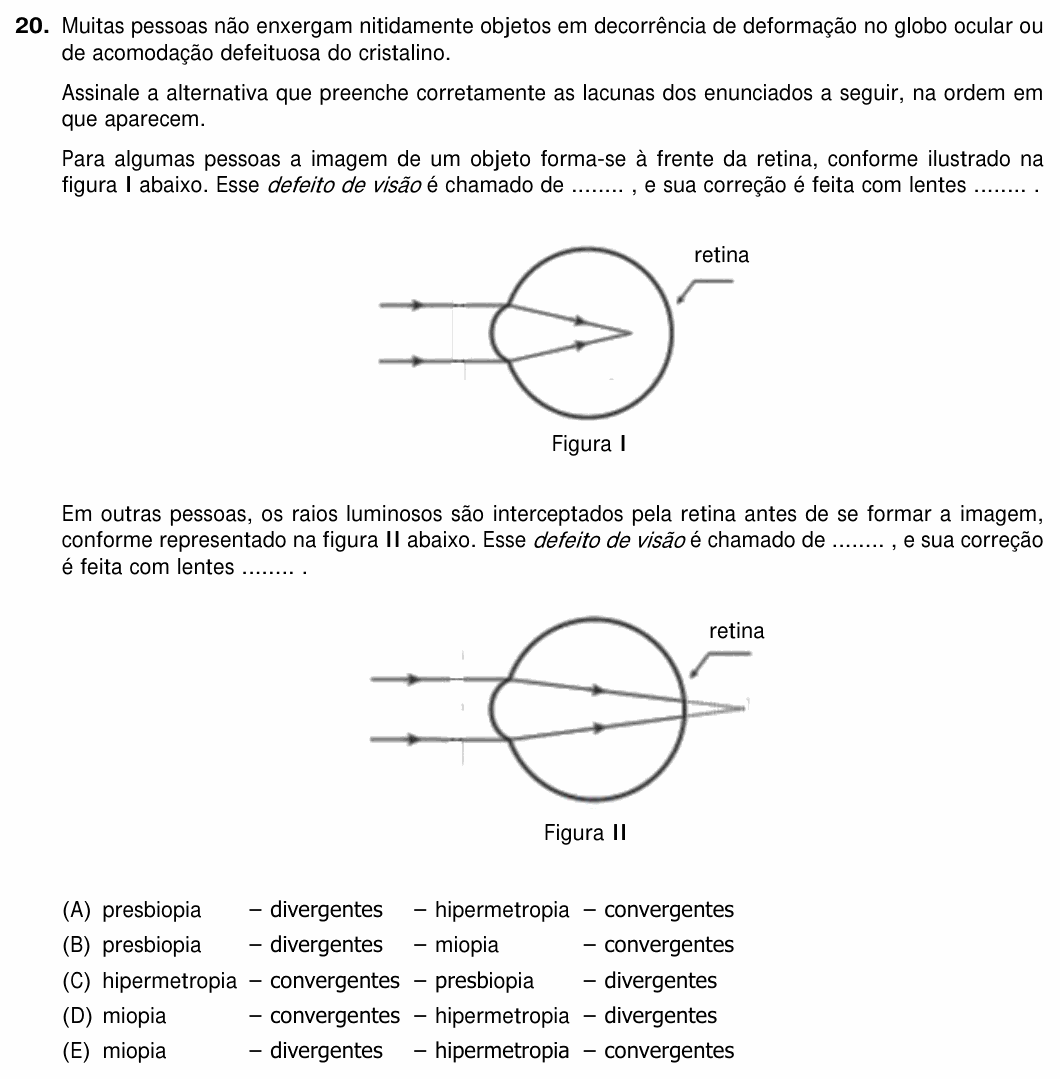Enunciado da questão 20 de Física do UFRGS 2018