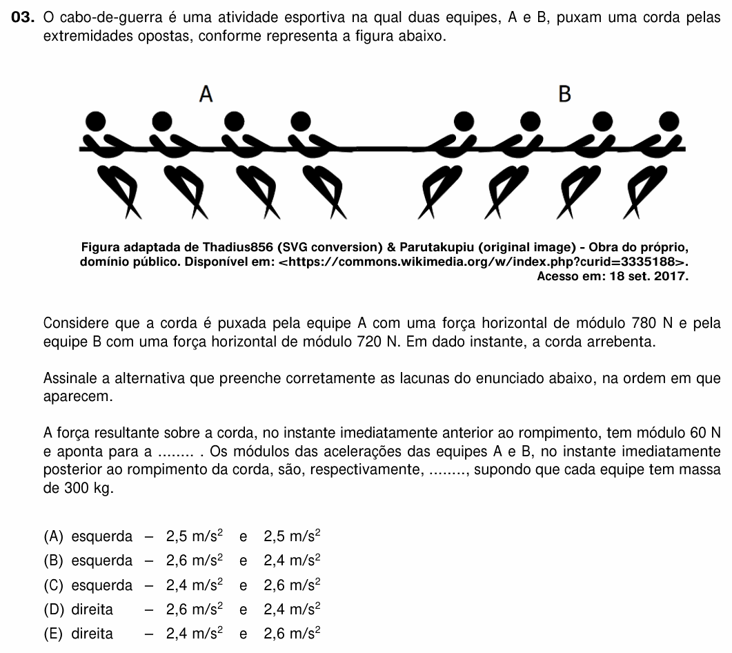 Enunciado da questão 3 de Física do UFRGS 2018