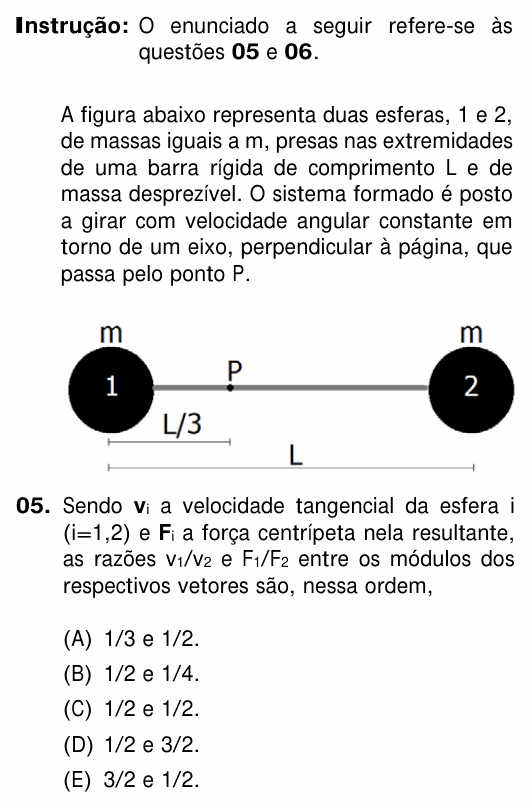Enunciado da questão 5 de Física do UFRGS 2018