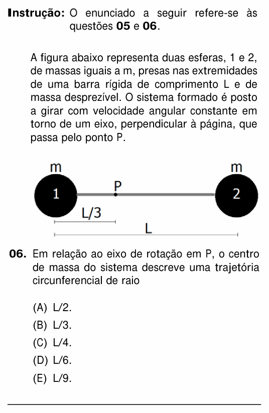 Enunciado da questão 6 de Física do UFRGS 2018