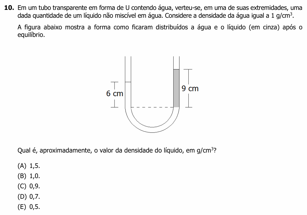 Enunciado da questão 10 de Física do UFRGS 2019