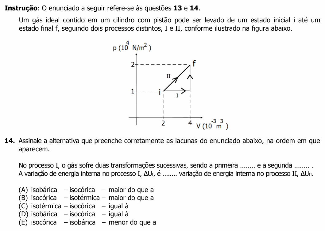 Enunciado da questão 14 de Física do UFRGS 2019