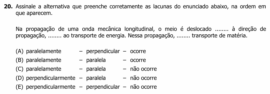 Enunciado da questão 20 de Física do UFRGS 2019
