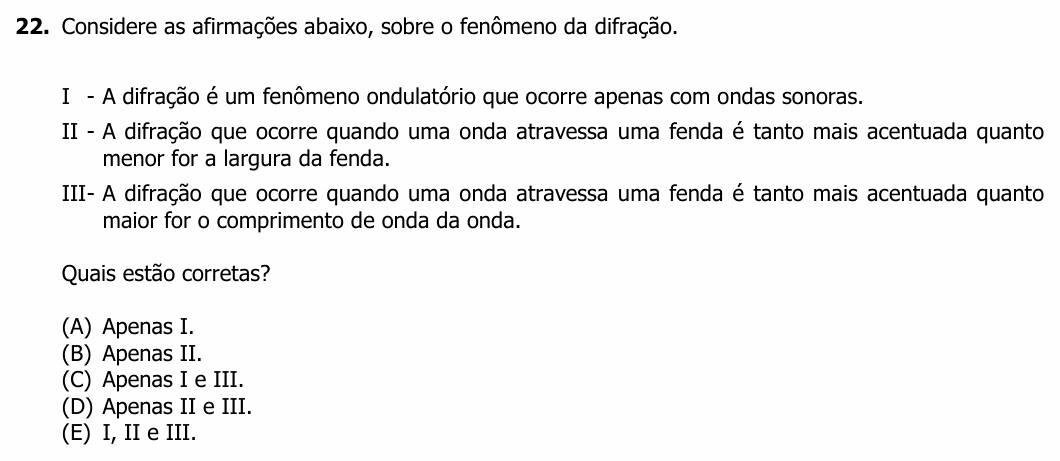 Enunciado da questão 22 de Física do UFRGS 2019
