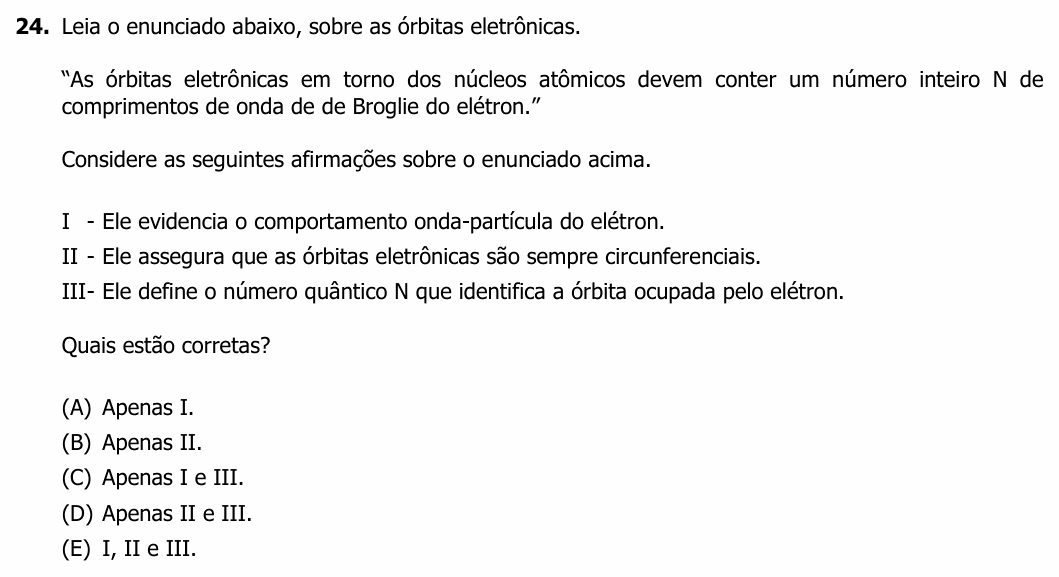 Enunciado da questão 24 de Física do UFRGS 2019