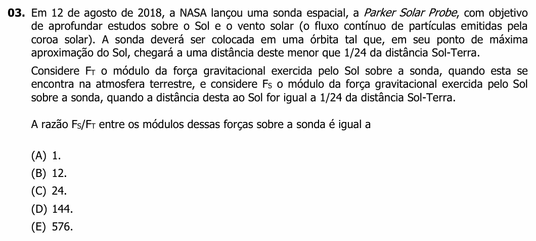 Enunciado da questão 3 de Física do UFRGS 2019