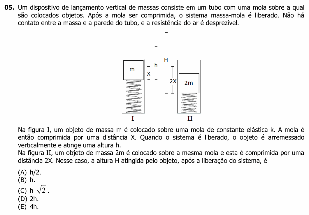 Enunciado da questão 5 de Física do UFRGS 2019