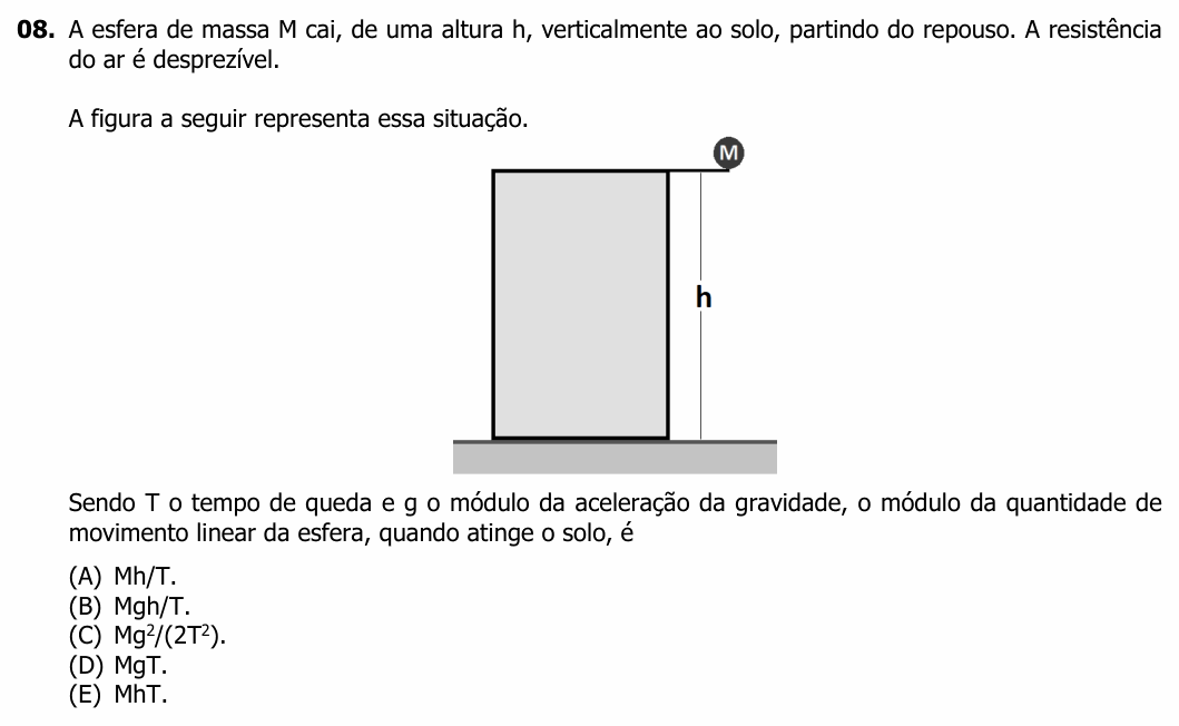 Enunciado da questão 8 de Física do UFRGS 2019