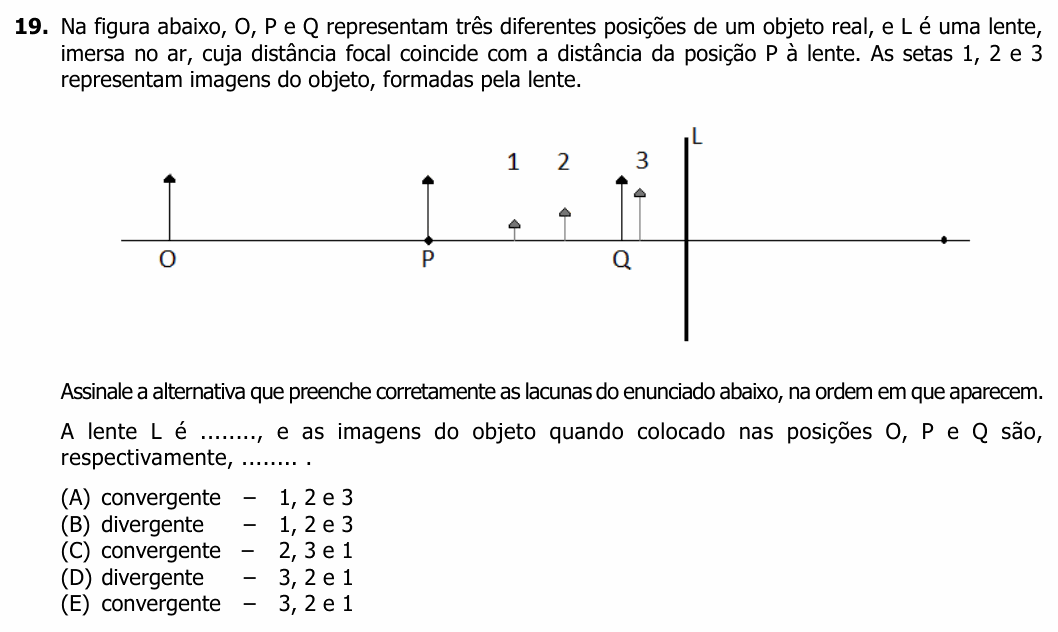 Enunciado da questão 19 de Física do UFRGS 2020