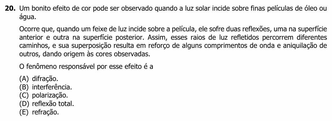 Enunciado da questão 20 de Física do UFRGS 2020