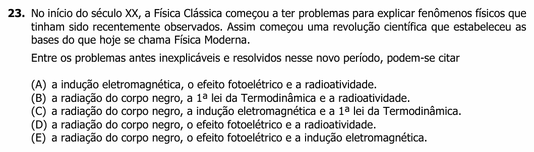 Enunciado da questão 23 de Física do UFRGS 2020