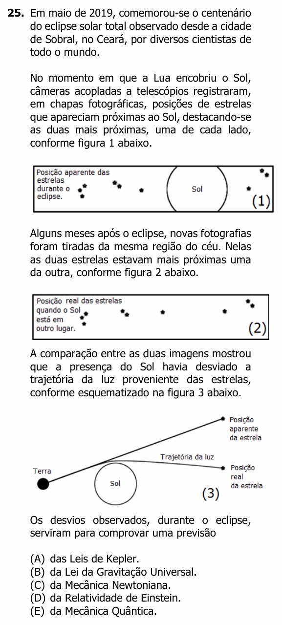 Enunciado da questão 25 de Física do UFRGS 2020