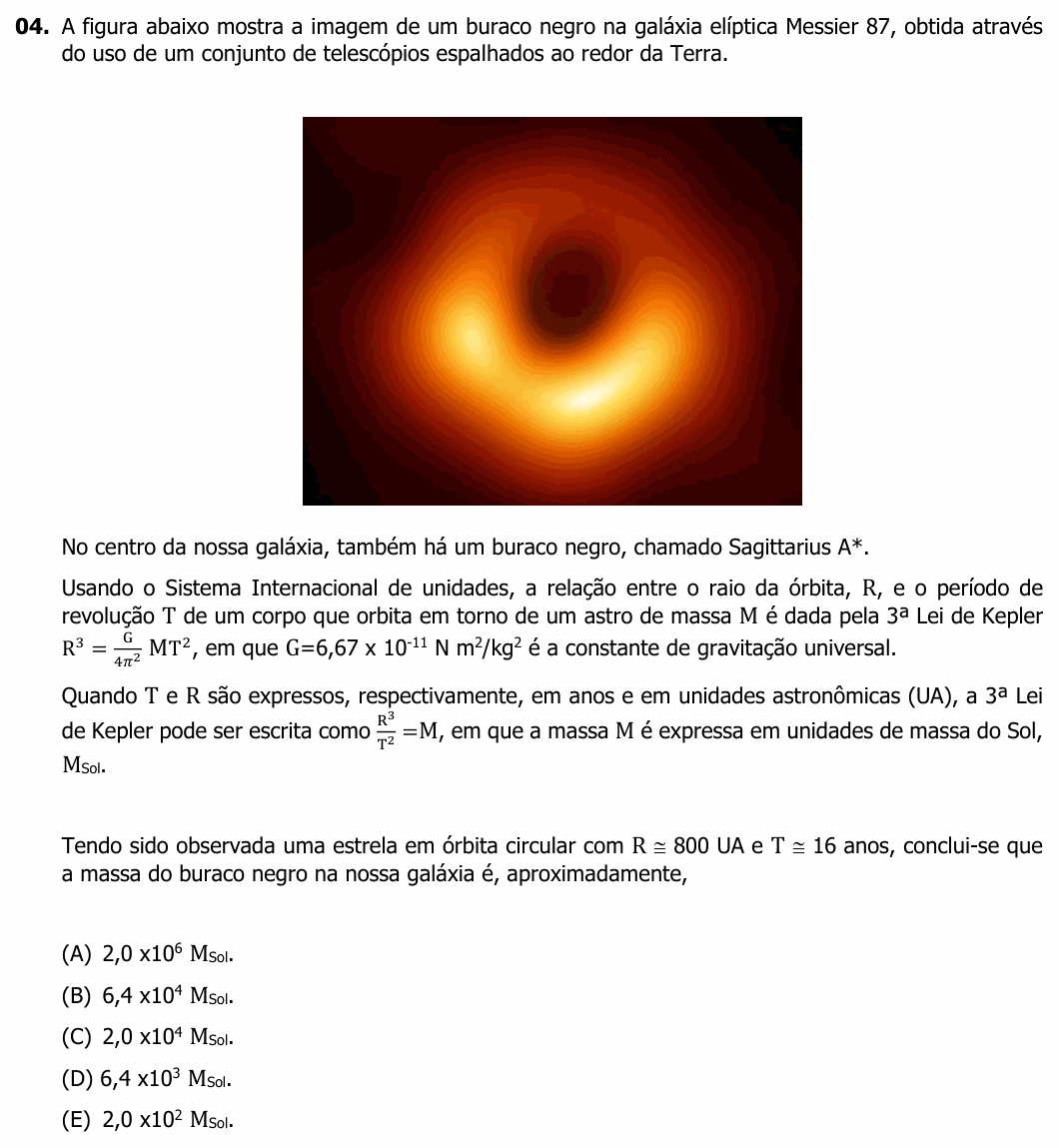 Enunciado da questão 4 de Física do UFRGS 2020