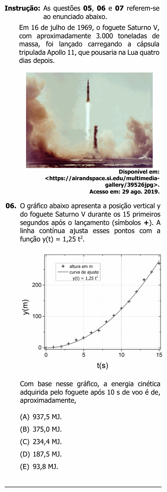 Enunciado da questão 6 de Física do UFRGS 2020