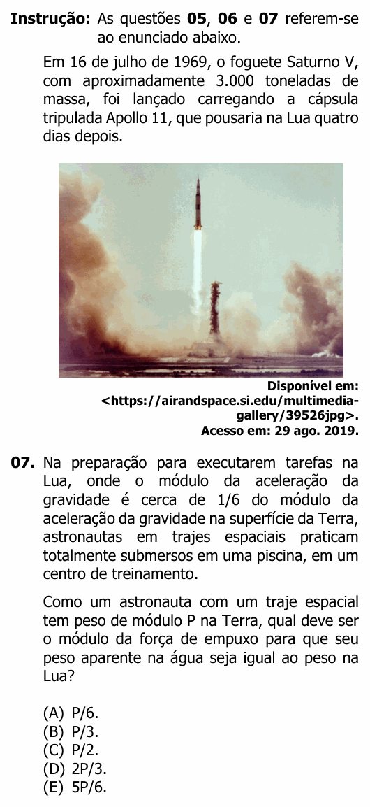 Enunciado da questão 7 de Física do UFRGS 2020