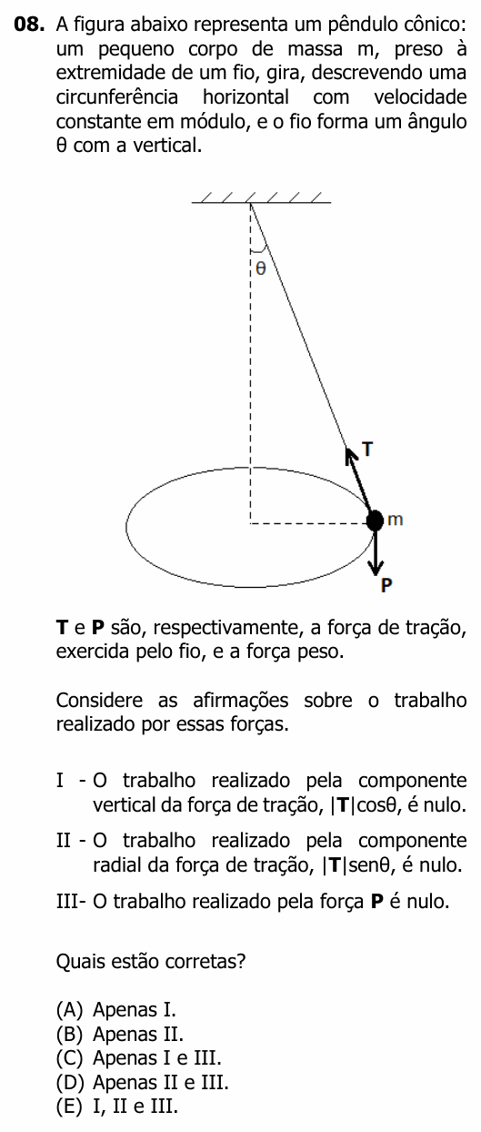 Enunciado da questão 8 de Física do UFRGS 2020