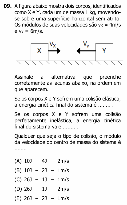 Enunciado da questão 9 de Física do UFRGS 2020
