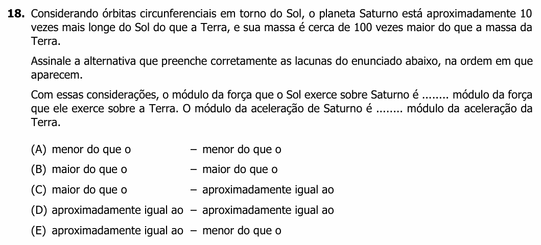 Enunciado da questão 18 de Física do UFRGS 2022