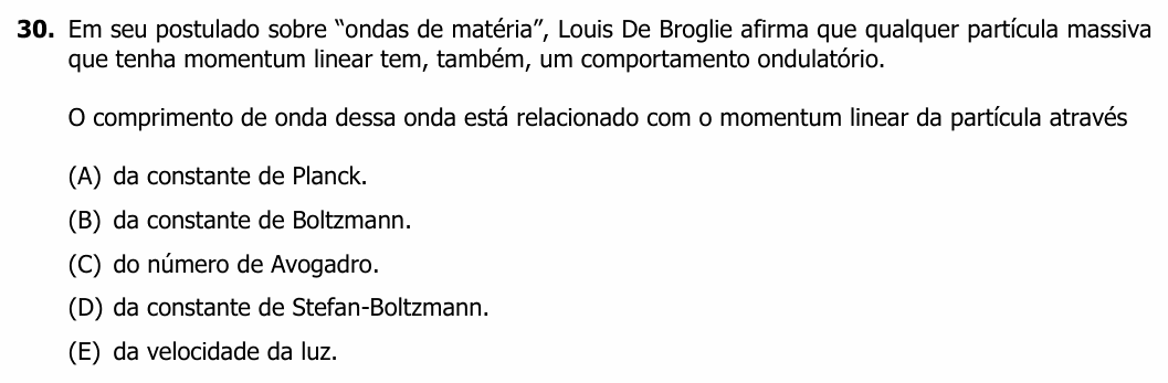 Enunciado da questão 30 de Física do UFRGS 2022
