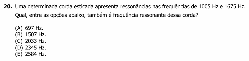 Enunciado da questão 20 de Física do UFRGS 2023