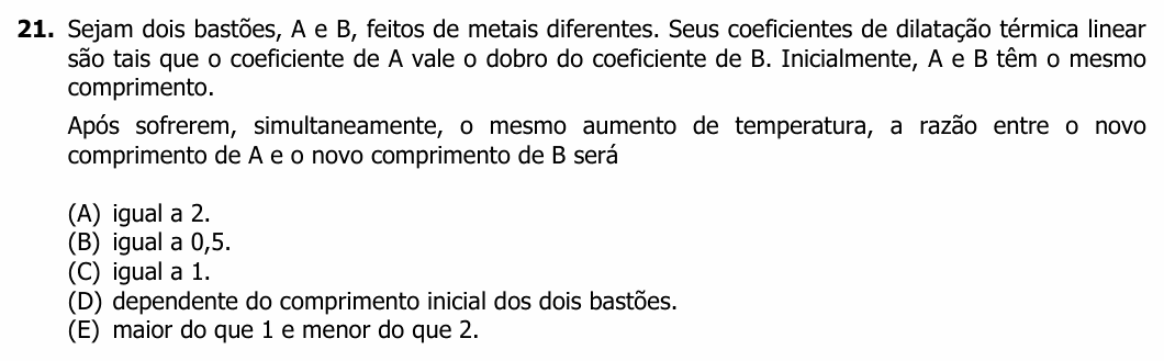 Enunciado da questão 21 de Física do UFRGS 2023