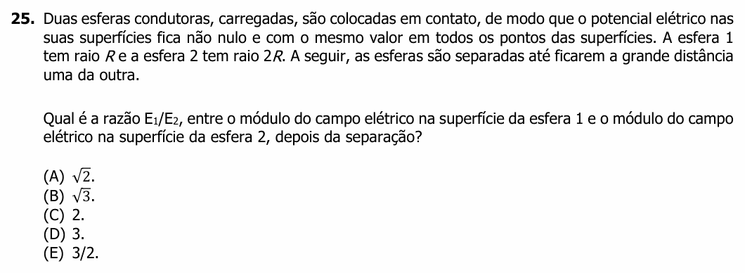 Enunciado da questão 25 de Física do UFRGS 2023