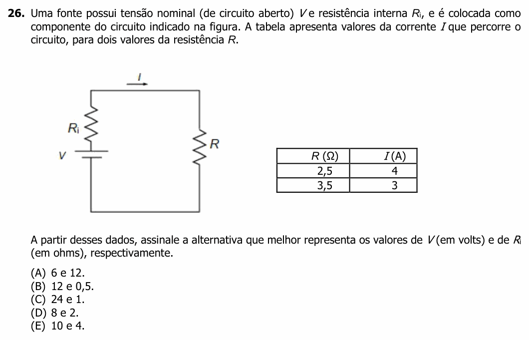 Enunciado da questão 26 de Física do UFRGS 2023