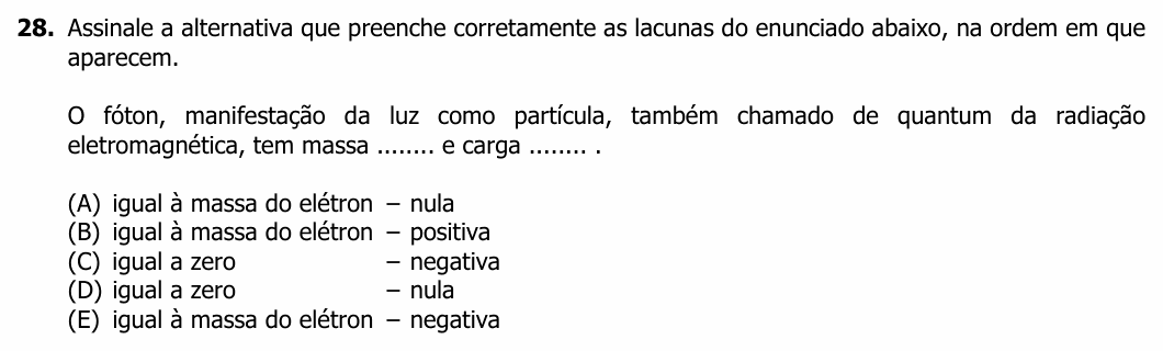 Enunciado da questão 28 de Física do UFRGS 2023