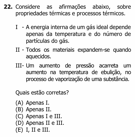 Enunciado da questão 22 de Física do UFRGS 2024