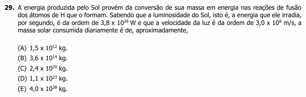 Enunciado da questão 29 de Física do UFRGS 2024