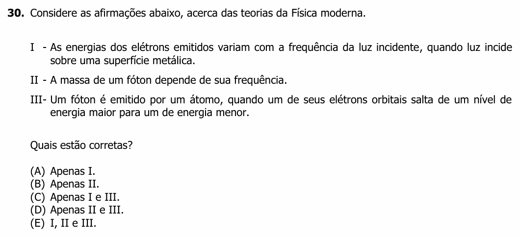 Enunciado da questão 30 de Física do UFRGS 2024