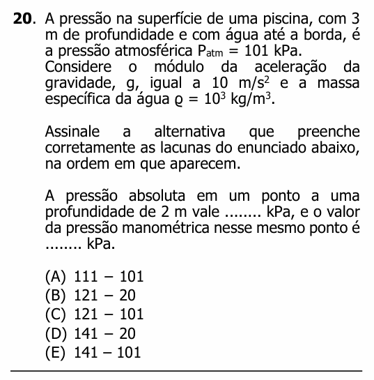 Enunciado da questão 20 de Física do UFRGS 2025