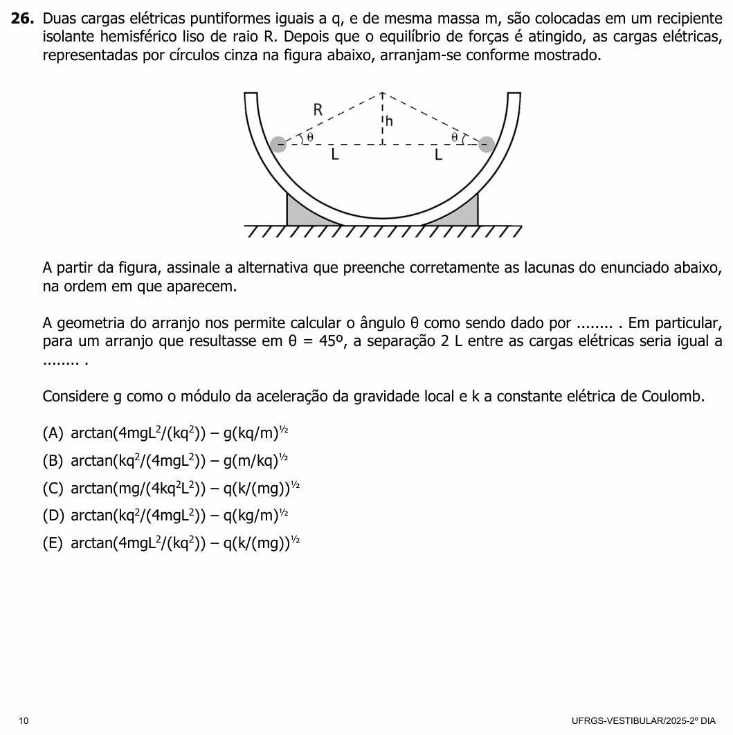 Enunciado da questão 26 de Física do UFRGS 2025