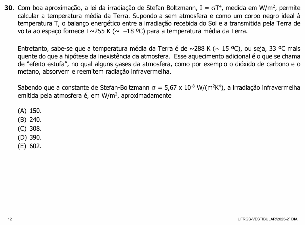 Enunciado da questão 30 de Física do UFRGS 2025