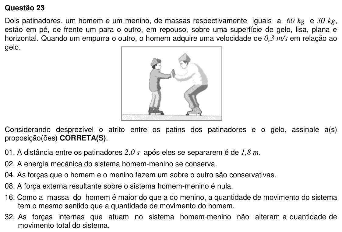 Enunciado da questão 23 de Física do UFSC 2010