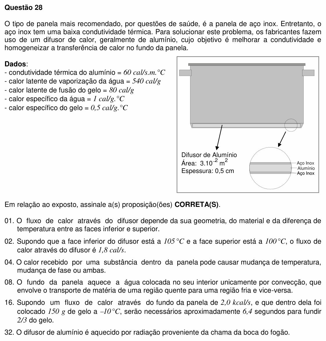 Enunciado da questão 28 de Física do UFSC 2010