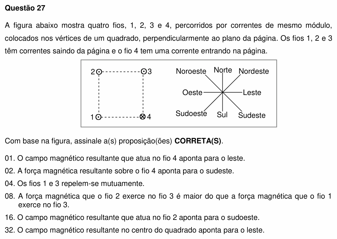 Enunciado da questão 27 de Física do UFSC 2011
