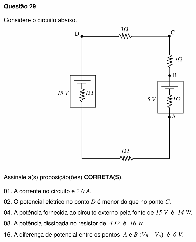 Enunciado da questão 29 de Física do UFSC 2011