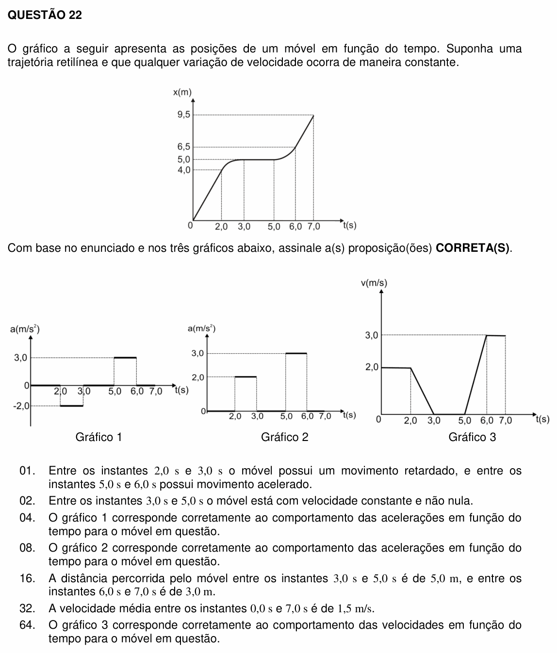 Enunciado da questão 22 de Física do UFSC 2012