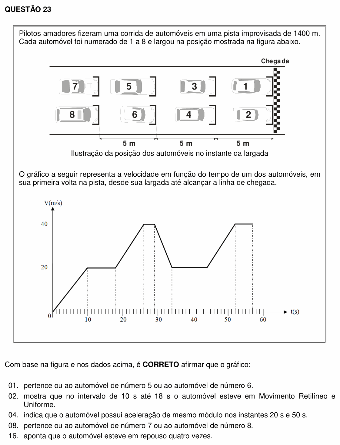 Enunciado da questão 23 de Física do UFSC 2016