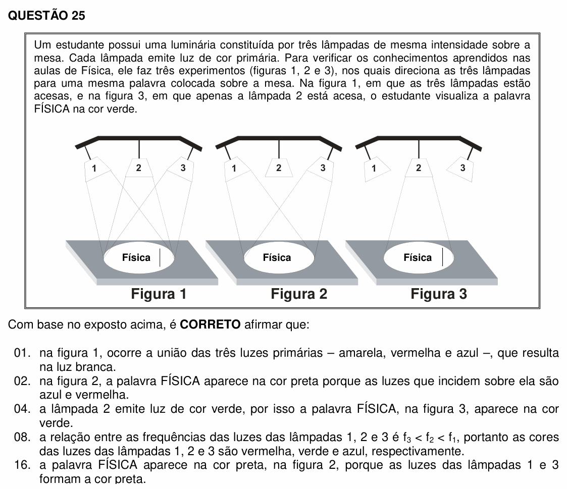 Enunciado da questão 25 de Física do UFSC 2016