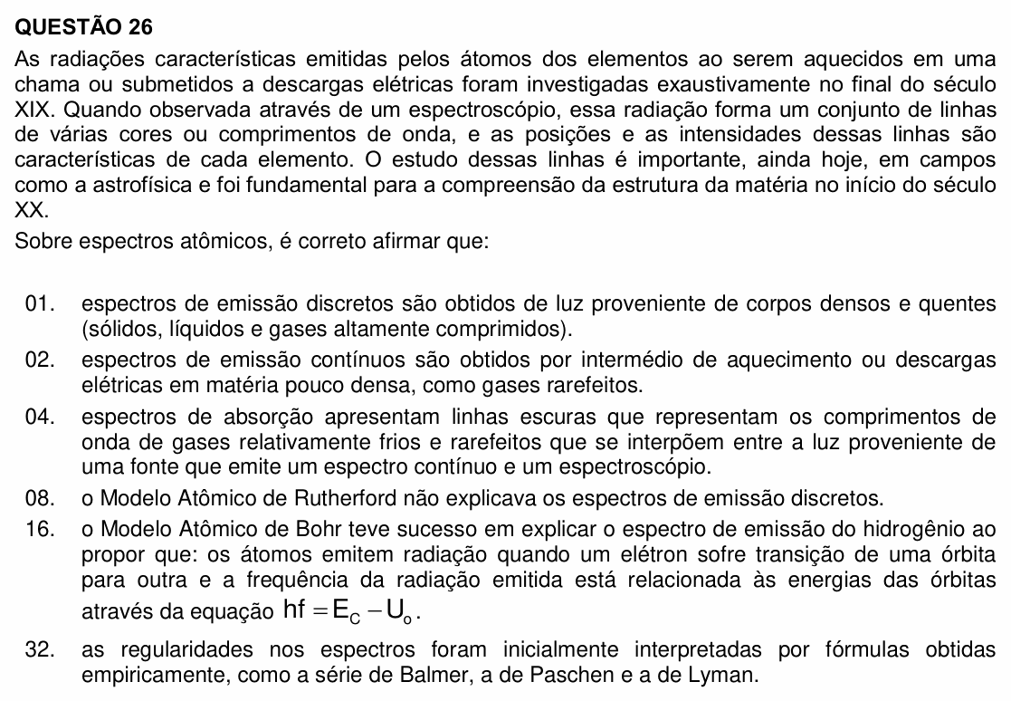 Enunciado da questão 26 de Física do UFSC 2017
